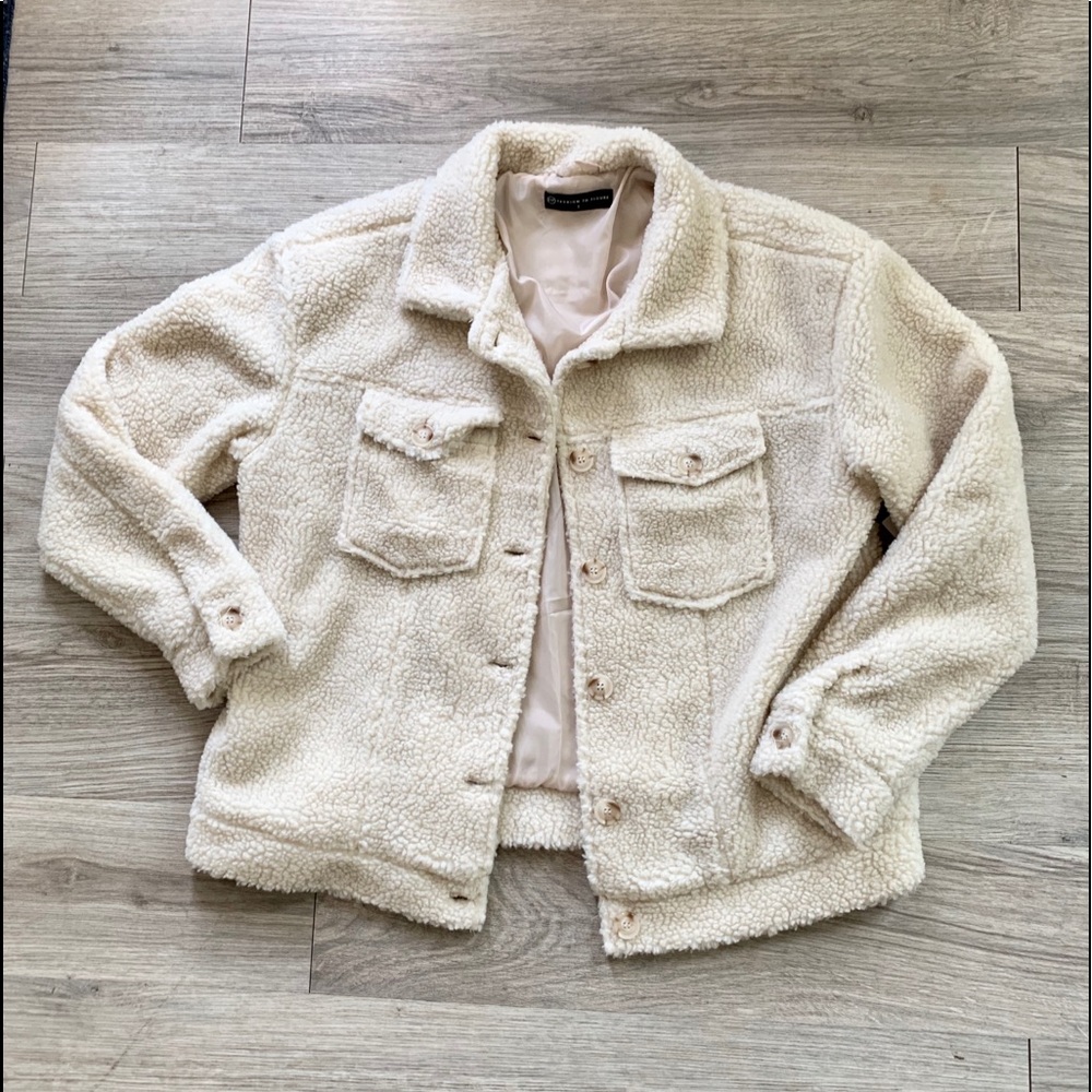 White Sherpa button up jacket